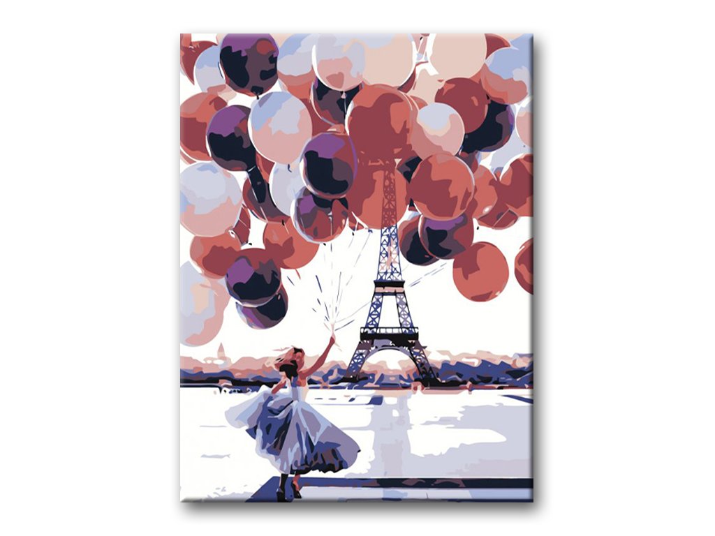 Woman With Baloons In Front Of Eiffel Tower